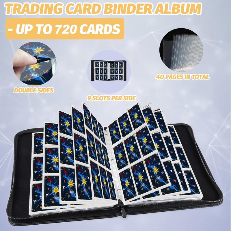 GERMUN Card Binder for MTG Cards, Premium 9 Pocket Card Binder for Trading Cards, 720 Double Sided Pocket Collector Card Album for Standard Cards,Card Collection Folder for YGO/PTCG/Game Cards (Black Purple) - Image 5